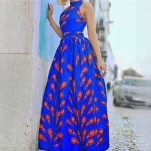 Veroex Dresses | African Ankara Long Dress For Women | Color: Blue/Orange | Size: Various