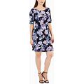 Connected Petite Printed Round-Neck 3/4-Sleeve Sheath Dress - Orchid - Size 6P