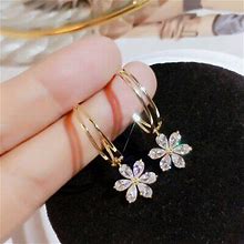 Fashion Zircon Crystal Daisy Flower Earrings Hoop Drop Dangle Women Jewelry Gift