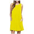 Yuehao Summer Dresses For Women 2022 Women O Neck Casual Pockets Sleeveless Above Knee Dress Loose Party Dress (Yellow L)