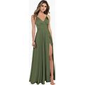 LIKESEEDD Satin Bridesmaid Dresses With Slit V Neck Spaghetti Strap Ruched Long Evening Prom Dress