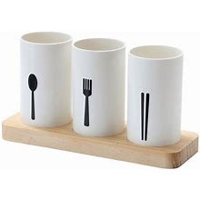 Jygee Destyer Oak Base Plastic Storage Box Kitchen Spoons Forks Chopsticks Dinnerware Tube Draining Stand Shelf