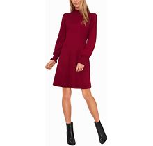 Cece Women's Long Sleeve Smock Cuff Mock Neck Sweater Dress - Deep Merlot - Size L
