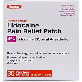 Rugby Lidocaine Patch 4% ( 3.93" X 5.51" ) 30 Patches ( Big Box )