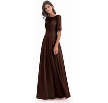 Scoop Half Sleeves Lace Long Mother Of The Bride Dresses, Chocolate