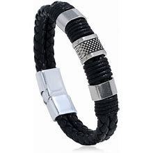 Boutique Accessories | 2/$30 Woven Bracelet Magnetic Men's Black Simple Pu Leather | Color: Black/Silver | Size: Os