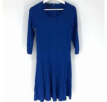 Talbots Sz Petite 0-2 Blue Pleated Dress Long Sleeve Zip Back Knee