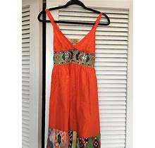 116. Nwt Johnny Was Biya Embroidered Floral Silk Tangerine Dress XS $275