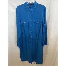 Ralph Lauren Blue Viscose Woven Drawstring Shirt Dress 16W