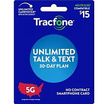 Tracfone $15 Smartphone Unlimited Talk & Text 30-Day Prepaid Plan Direct Top Up