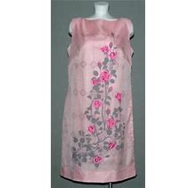 Gorgeous Vtg Shaheen Printed Floral Roses Pink Sleeveless Dress Wm's