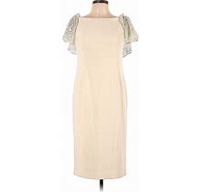 Joseph Ribkoff Cocktail Dress - Midi Crew Neck Short Sleeve: Ivory Dresses - Women's Size 10