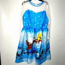 Father Christmas Sleigh Gown Dress - Blue L | Color: Blue/White | Size: L
