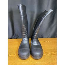 Hisea Mens Black Mid Calf Pull On Rubber Round Toe Rain Boots Size 11