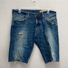 Hollister Shorts | Hollister Button Fly Distressed Denim Size 36 | Color: Blue | Size: 36