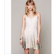 Free People Dresses | Free People Ombre Foil Lace Fit & Flare Mini Dress Size Small Cream Gold | Color: Cream/Gold | Size: S