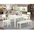 East West Furniture Capri 5-Piece Dining Set W/ 2 Chairs And 2 Benches In White