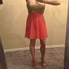 B Darlin Dresses | B Darlin Strapless Gold Sequin Bust Dress | Color: Gold/Pink | Size: 11J