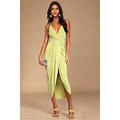 Green Surplice Midi Dress | Womens | Medium (Available In XS, S, L, XL) | Lulus | Stretchy Fabric