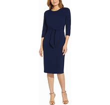 Adrianna Papell Women's Tie-Front 3/4-Sleeve Crepe Knit Dress - Navy Sateen