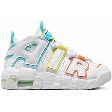 Nike Air More Uptempo White/Baltic Blue/Optic Yellow Grade School Kids' Shoes, Size: 5.5