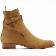 Men's Ankle Boots Suede Leather Pointed Toe Buckles Combat High Top Formal Shoes