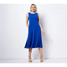 Susan Graver Every Day Petite Liquid Knit Midi Dress, Size Petite Medium, Rich Blue