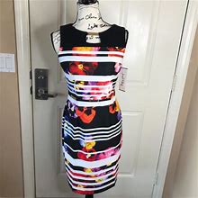 Joseph Ribkoff Dresses | Nwt Joseph Ribkoff Sleeveless Sheath Dress Multi-Color Floral Size 6 | Color: Black/White | Size: 6