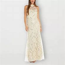 R & M Richards Floral Applique Sleeveless Evening Gown | White | Womens 14 | Dresses Evening Gowns