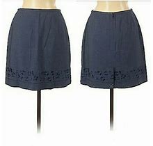Ann Taylor Skirt Petites Floral Embroidered Monochromatic Blue A-Line