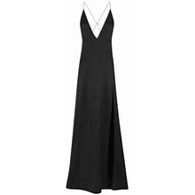 Saint Laurent Women's Long Sleeveless Dress In Washed Satin - Black - Size 6