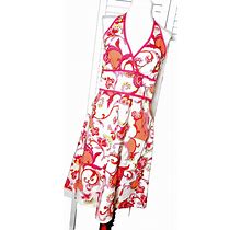 HALTER DRESS New York & Company PINK PRINT Sleeveless Dress V-NECK Size 6 NEW