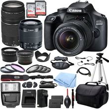Canon EOS 4000D Rebel T100 DSLR Camera With EF-S 18-55mm DC III & 75-300mm III Lenses & Deluxe Accessory Bundle - Includes: 2X Sandisk Ultra 64GB