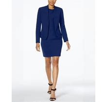 Anne Klein Missy & Petite Executive Collection Shawl-Collar Sleeveless Sheath Dress Suit, Created For Macy's - Navy - Size 14P