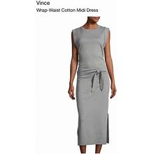 Gray Vince Wrap Waist Cotton Midi Dress, , Medium Sz M