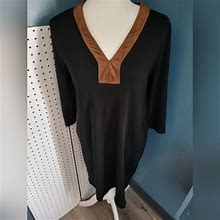 Lauren Ralph Lauren Dresses | Lauren Ralph Lauren Petite Large Black Dress Suede Details | Color: Black/Brown | Size: Lp