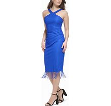 Guess Women's Fringe-Lace Sleeveless Midi Sheath Dress - Cobalt