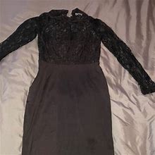 Yoins Dresses | Black Lace Crew Neck Long Sleeves Bodycon Dress | Color: Black | Size: Xs