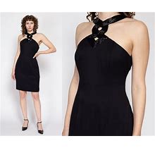 Med-Lrg 90S Black Beaded Neckline Mini Dress | Vintage Keyhole Neck Sleeveless Party Dress