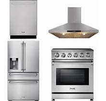 Thor Kitchen Appliance Package - Professional 30 Inch Electric Range, Range Hood, Counter-Depth Refrigerator With Water And Ice Dispenser, Dishwasher, AP-HRE3001-10