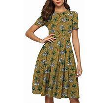 Simple Flavor Women's Floral Summer Midi Dress Vintage Evening Dress Short Sleeve(0033Green,XL)