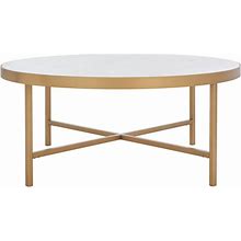 Safavieh Couture Caralyn Round Marble Coffee Table In White And Brass