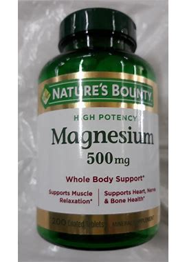 Nature's Bounty High Potency Magnesium 500 Mg 200 Tablets Exp. 04/26