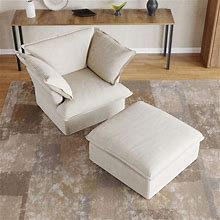 43.3 in. Overstuffed Down Filled Comfort Contemporary Linen Flannel Modular Sofa Single Accent Chair With Ottoman, Beige