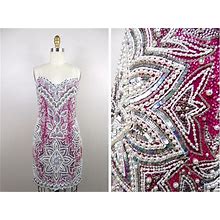 HEAVY Pearl Beaded Mini Dress // Pink Silver And White Beaded Dress // Jewel Embellished Couture Party Dress