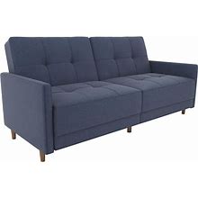 DHP Andora Coil Futon Sofa Bed Couch With Mid Century Modern Design - Navy Blue Linen