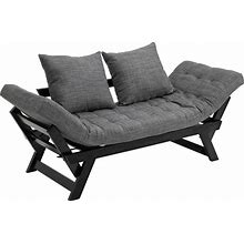 HOMCOM Single Person 3 Position Convertible Chaise Lounger Sofa Bed With 2 Large Pillows And Oak Frame, Dark Gray
