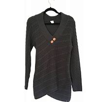 Venus Sweaters | Venus- Womens Gery Knit V-Neck Long Sleeve Sweater Size Medium | Color: Gray | Size: M