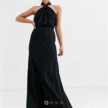 Ruched Halter Neck Maxi Dress Silky Black Worn 1X. Minimal Wear/Mint Condition | Color: Black | Size: 0