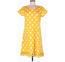 Misslook Casual Dress - A-Line High Neck Short Sleeves: Yellow Print Dresses - Women's Size Medium